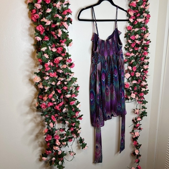 Forever 21 Purple and Blue Peacock Print Blouse - Picture 6 of 7